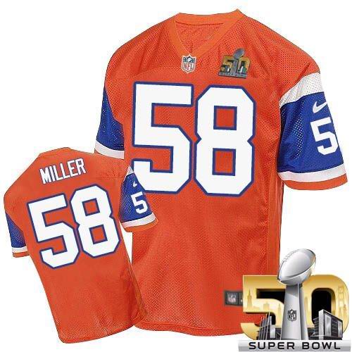 Nike Broncos #58 Von Miller Orange Throwback Super Bowl 50 Men's Stitched NFL Elite Jersey